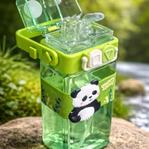 Kids Cartoon Water Bottle with Handle & Strap – 520 ml Green