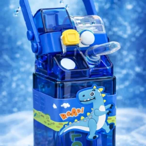 Kids Cartoon Water Bottle with Handle & Strap – 520 ml Blue